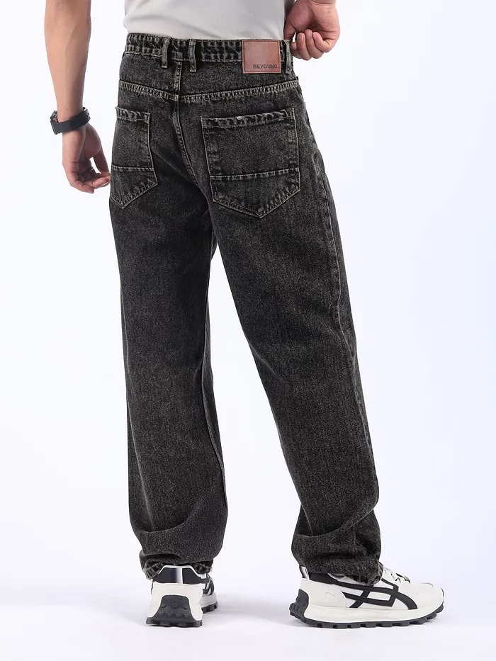 Grey Cloud Wash Baggy Fit Jeans