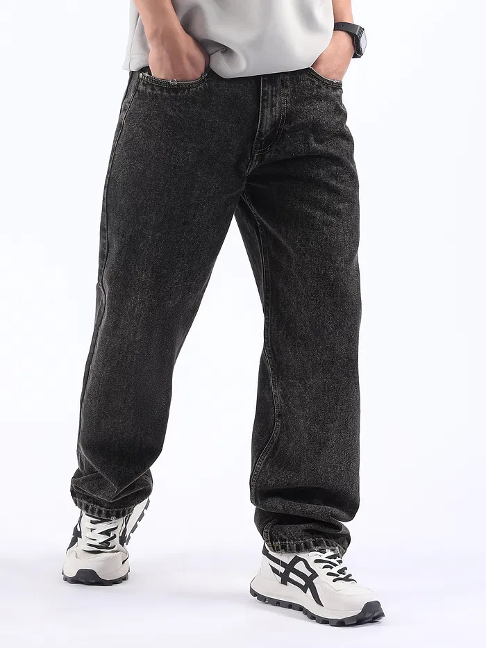 Grey Cloud Wash Baggy Fit Jeans