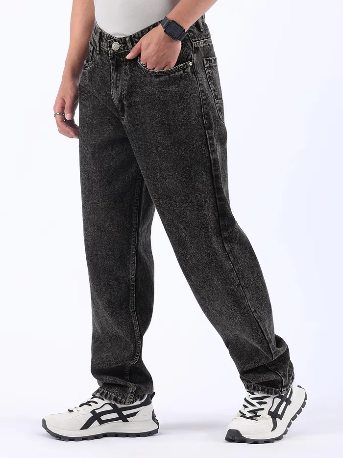 Grey Cloud Wash Baggy Fit Jeans