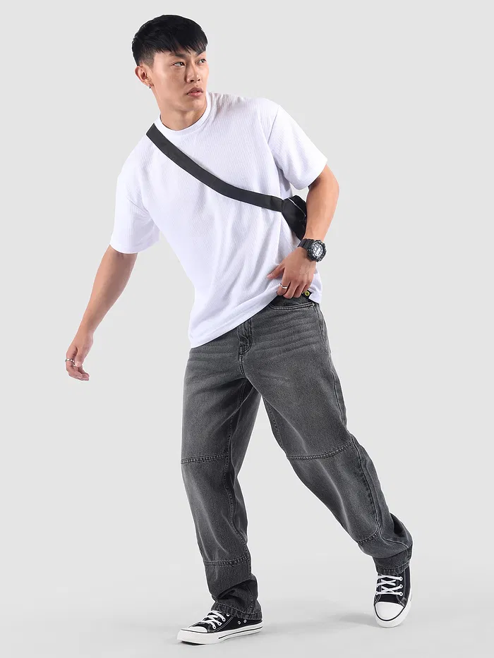 Grey Cut and Sew Baggy Fit Jeans