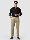 Khaki Side-Adjuster Cotton Slub Trousers