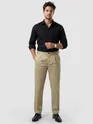 Khaki Side-Adjuster Cotton Slub Trousers