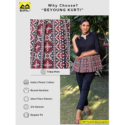 Red-Black Tribal Printed A-Line Top