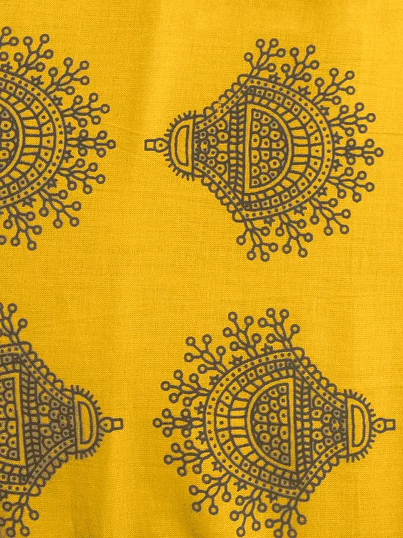 Yellow Block Printed Short Flare Kurti