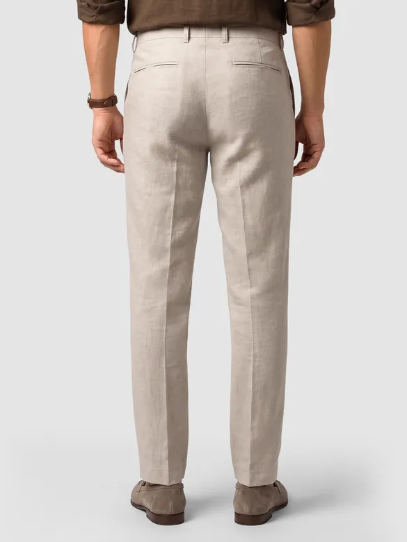 Beige Textured Summer Pants