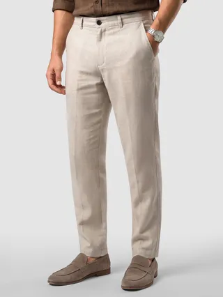 Beige Textured Summer Pants