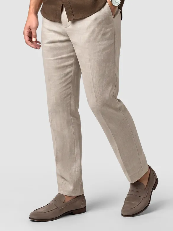 Beige Textured Summer Pants