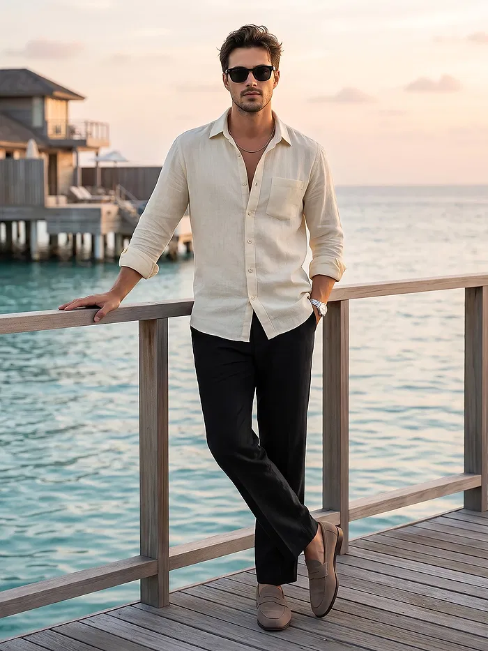 Black Textured Summer Pants