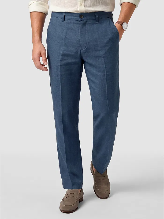 Navy Blue Textured Summer Pants