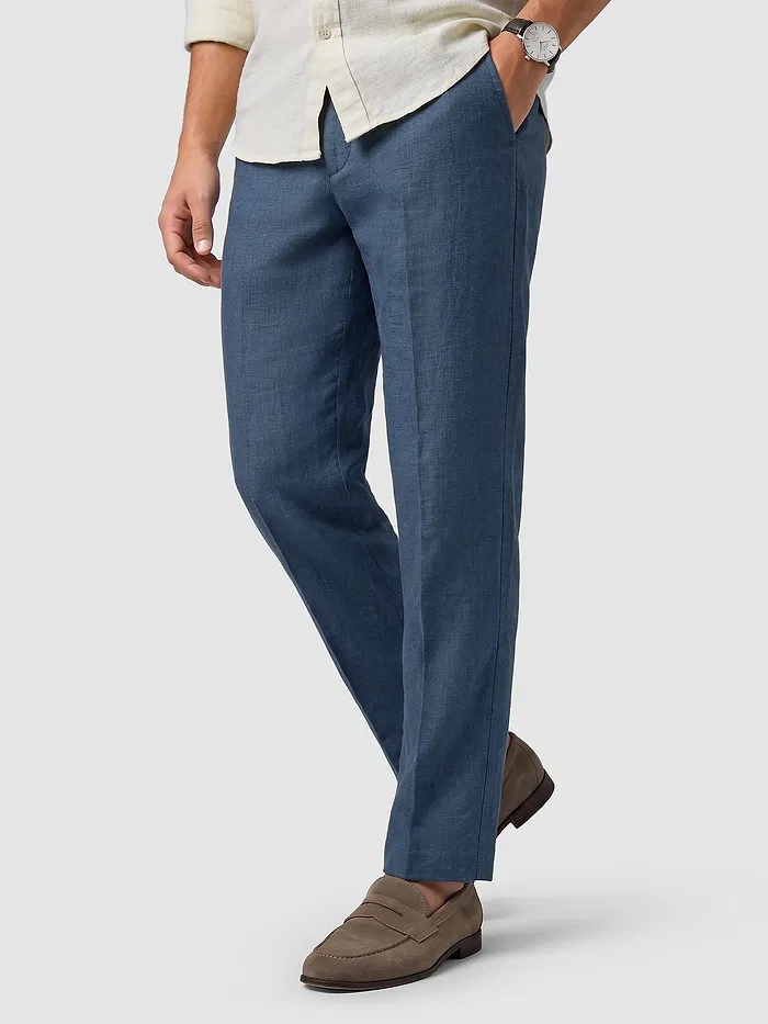 Navy Blue Textured Summer Pants