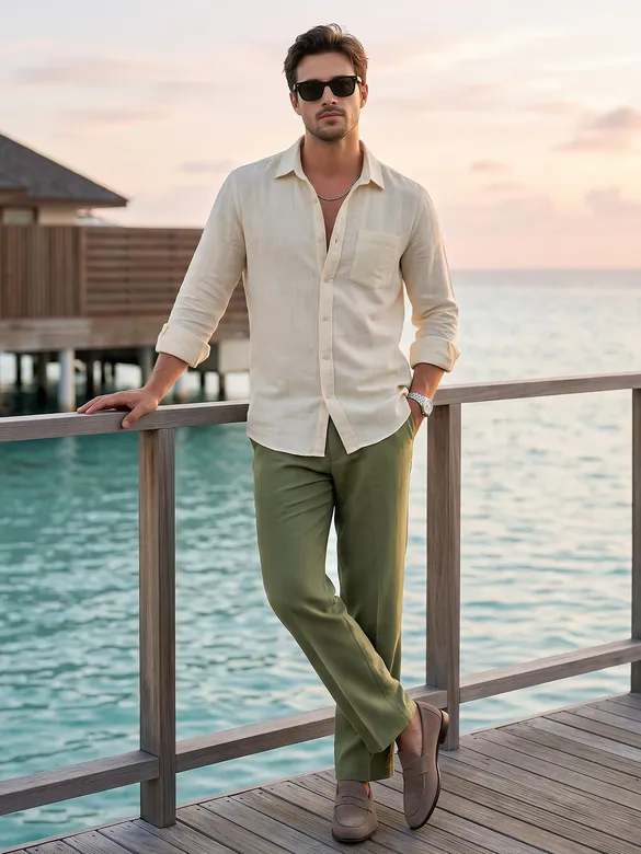 Sage Green Textured Summer Pants