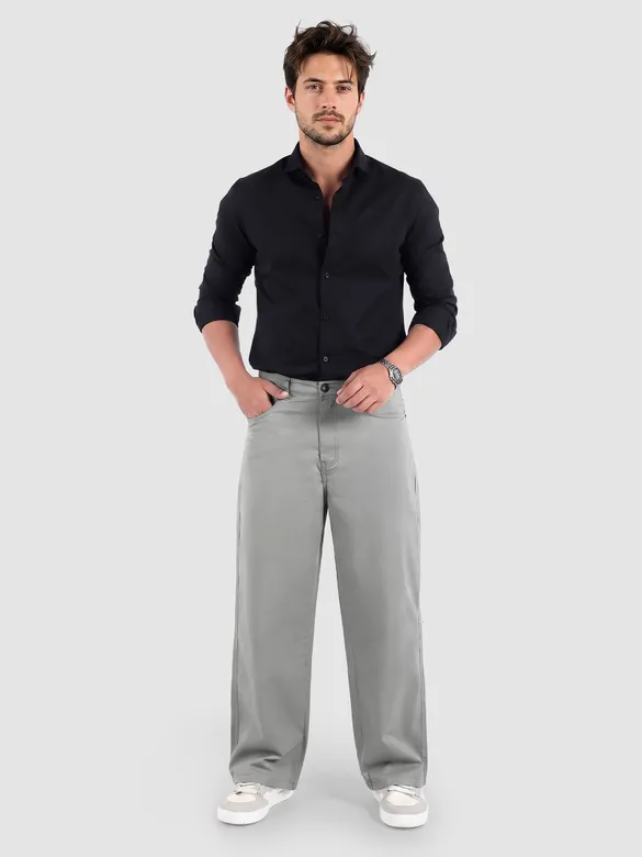 Light Grey Cotton Lycra Wide Leg Trousers