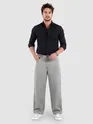 Light Grey Cotton Lycra Wide Leg Trousers