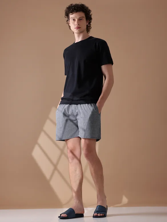 Navy Blue and White Checked Men?s Boxers