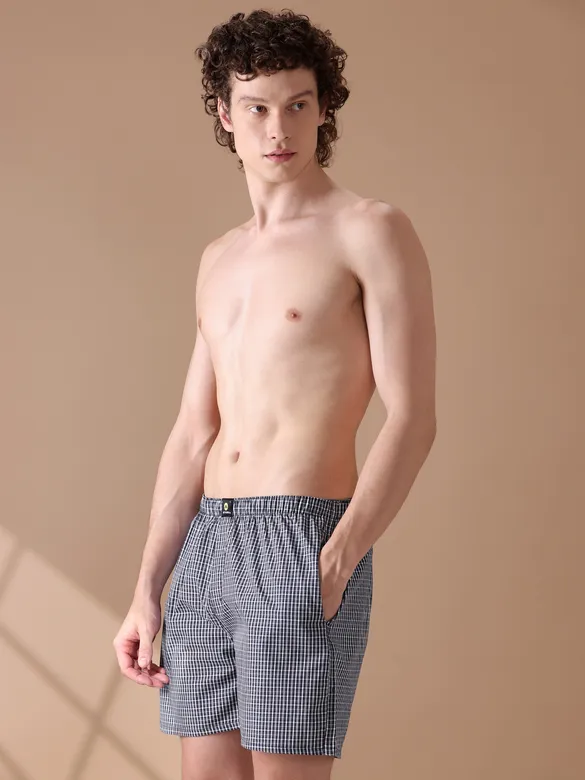 Navy Blue and White Checked Men?s Boxers