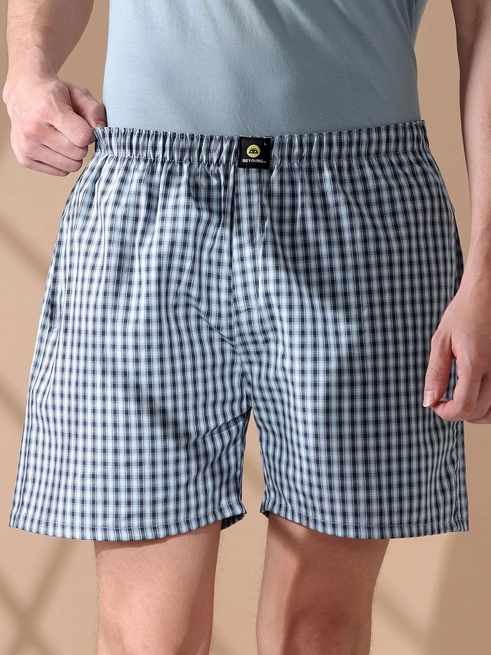 Sky Blue Checked Men?s Boxer?s