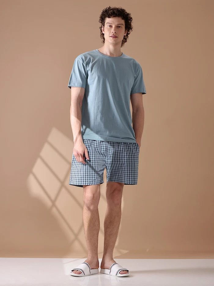 Sky Blue Checked Men?s Boxer?s