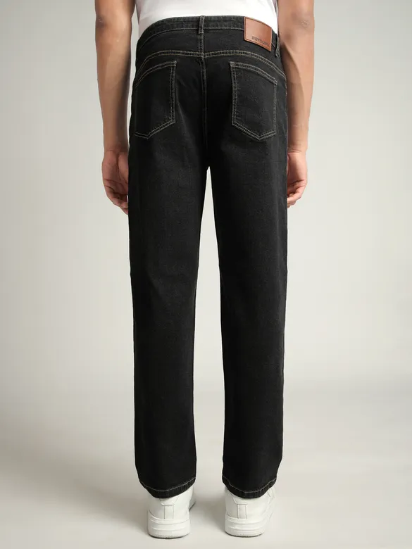 Black Contrast Stitch Regular Fit Jeans