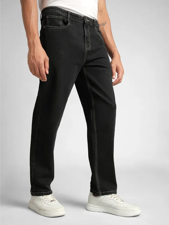 Black Contrast Stitch Regular Fit Jeans