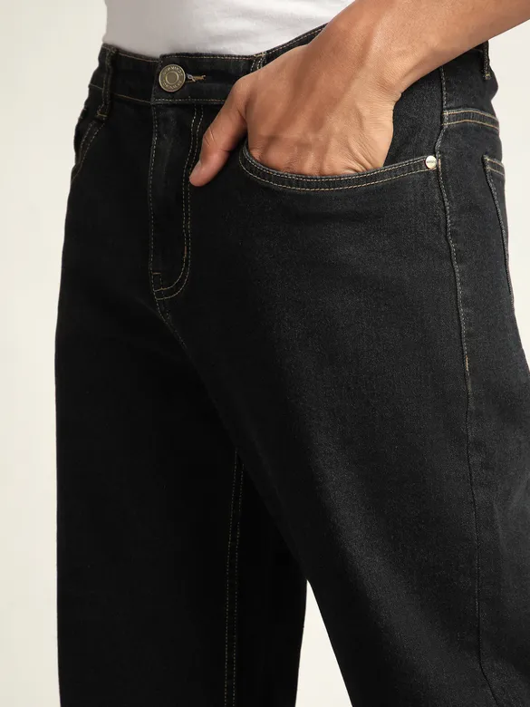 Black Contrast Stitch Regular Fit Jeans
