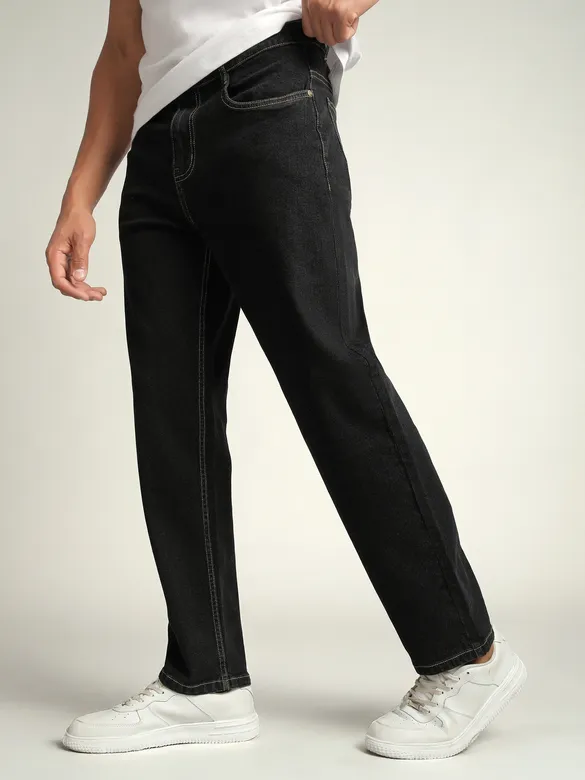 Black Contrast Stitch Regular Fit Jeans