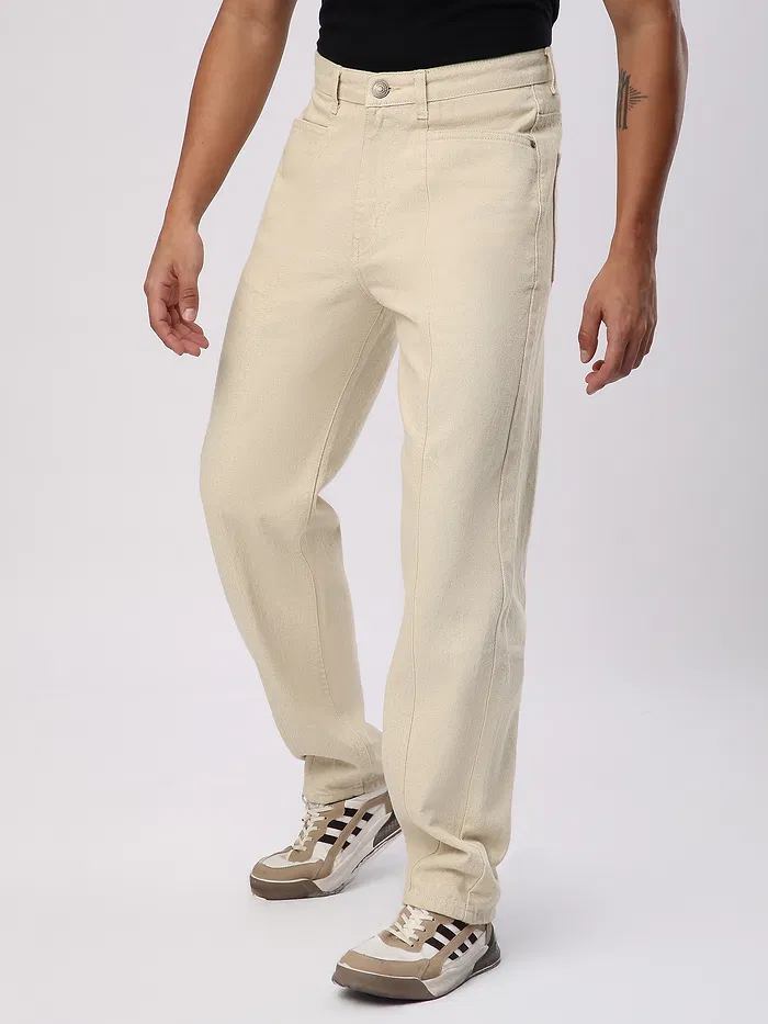 Cream Cut and Sew Baggy Fit Jeans