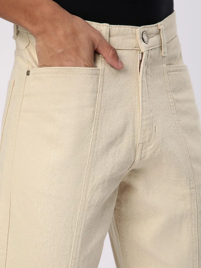 Cream Cut and Sew Baggy Fit Jeans