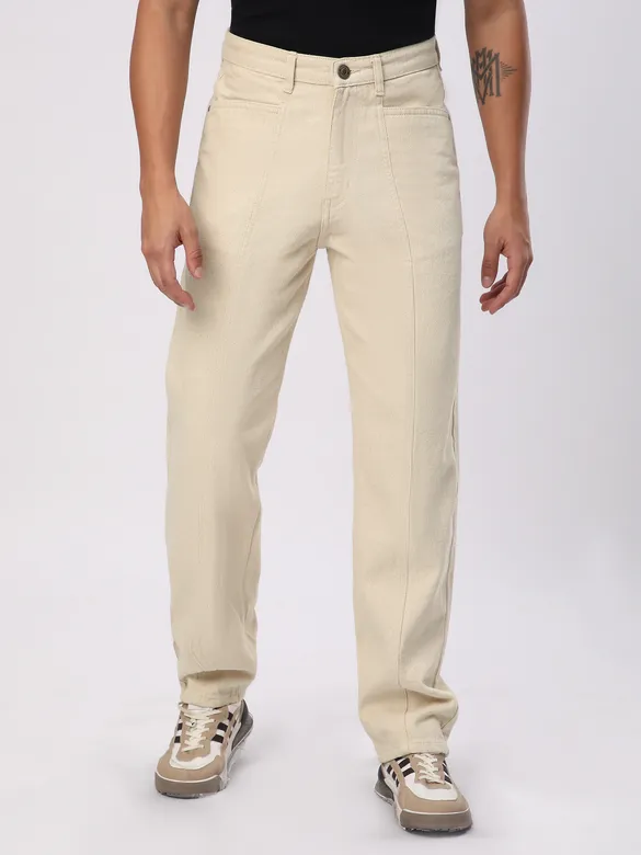 Cream Cut and Sew Baggy Fit Jeans