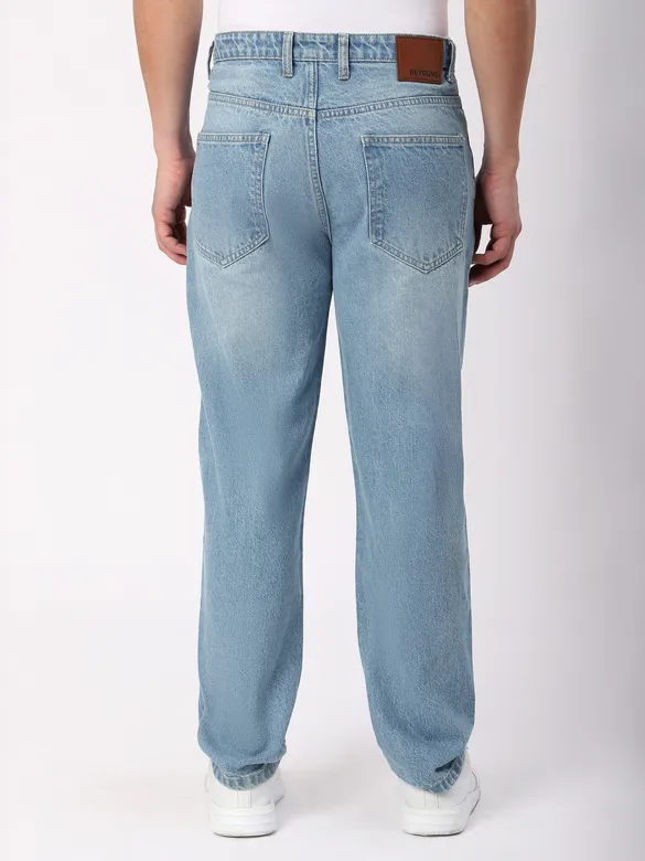 Light Blue Whisker Baggy Fit Jeans