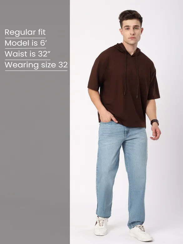 Light Blue Whisker Baggy Fit Jeans