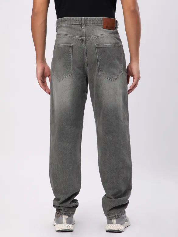 Light Grey Whisker Baggy Fit Jeans
