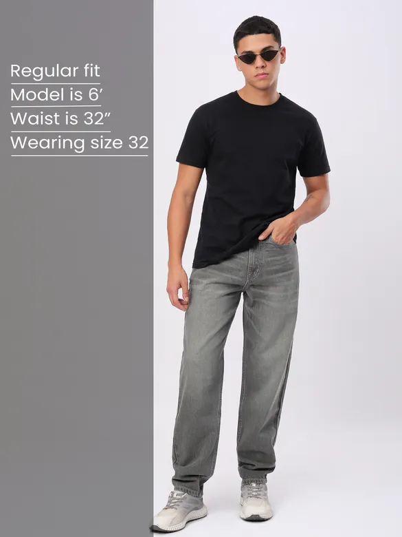 Light Grey Whisker Baggy Fit Jeans