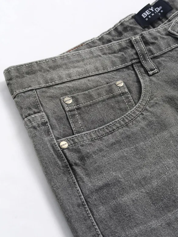 Light Grey Whisker Baggy Fit Jeans