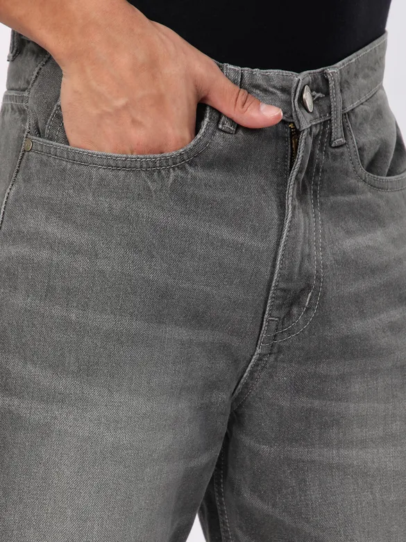 Light Grey Whisker Baggy Fit Jeans