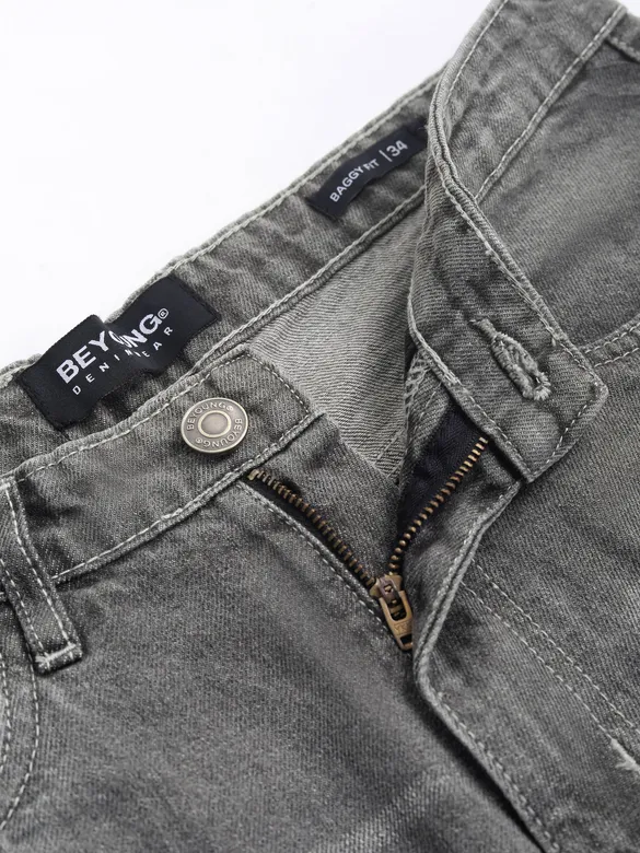 Light Grey Whisker Baggy Fit Jeans
