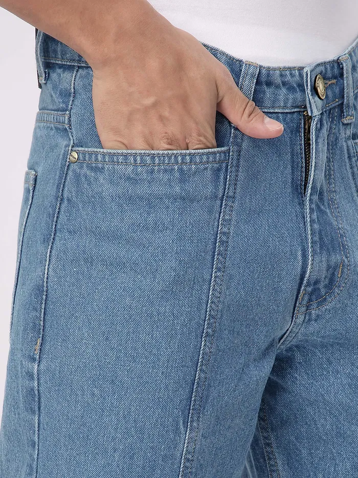 Soft Blue Cut and Sew Baggy Fit Jeans