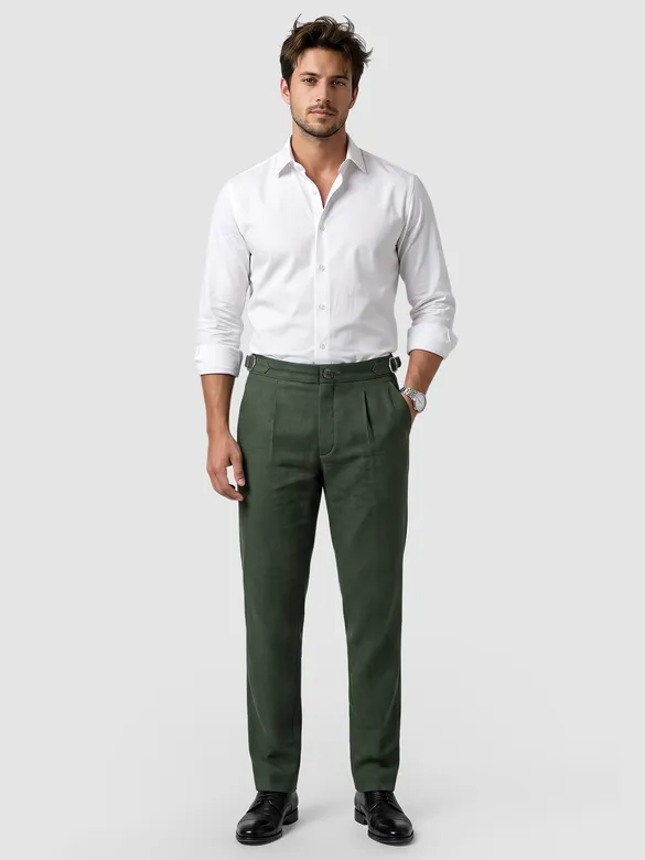 Military Green Side-Adjuster Cotton Slub Trousers