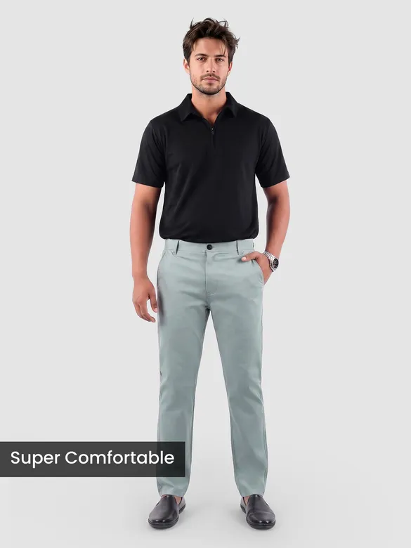 Mist Grey Regular Fit Cotton Trousers