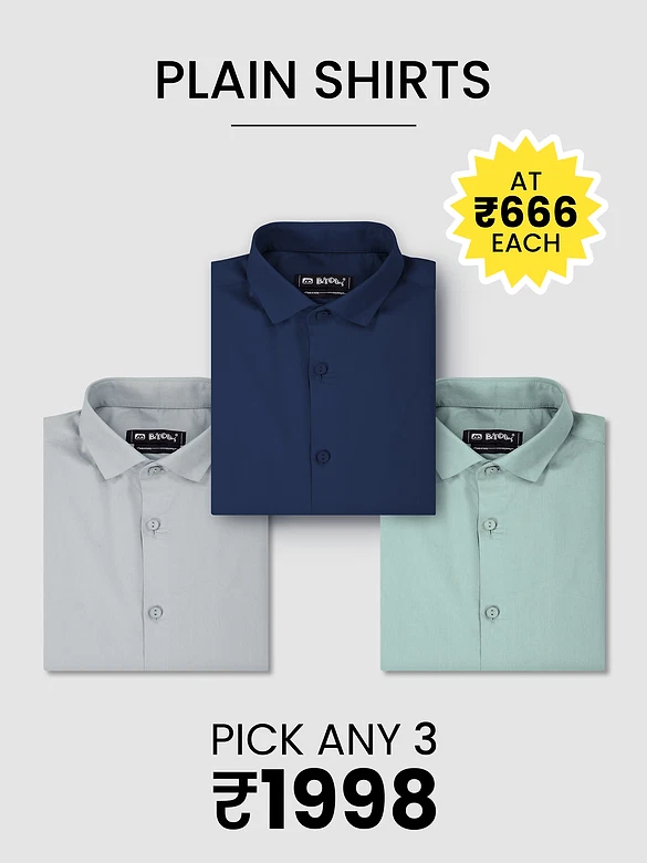 Pick Any 3 - Plain Cotton Solid Shirts Combos