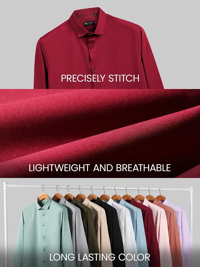 Burgundy - Plain Cotton Shirts