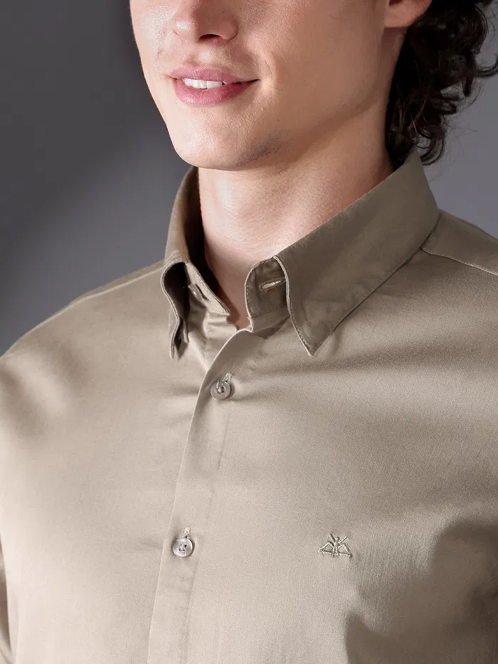 Buy Clay Beige Satin Shirt - Beyoung