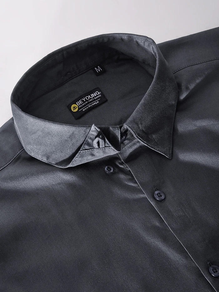 Shop Dark Grey Satin Shirt