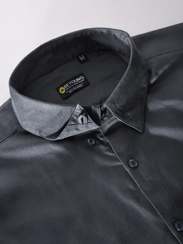 Shop Dark Grey Satin Shirt