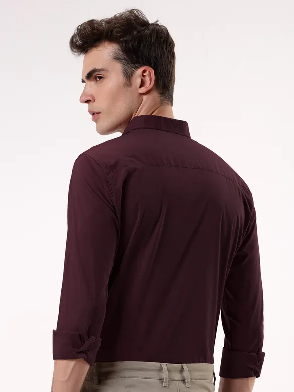 Dark Maroon- Cotton Solid Shirts For Men