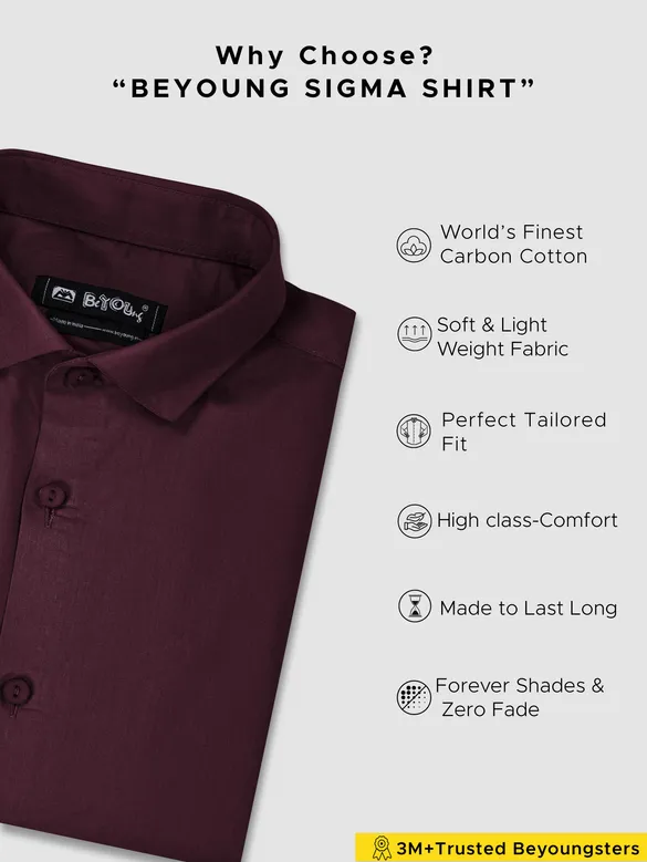 Dark Maroon- Cotton Solid Shirts For Men