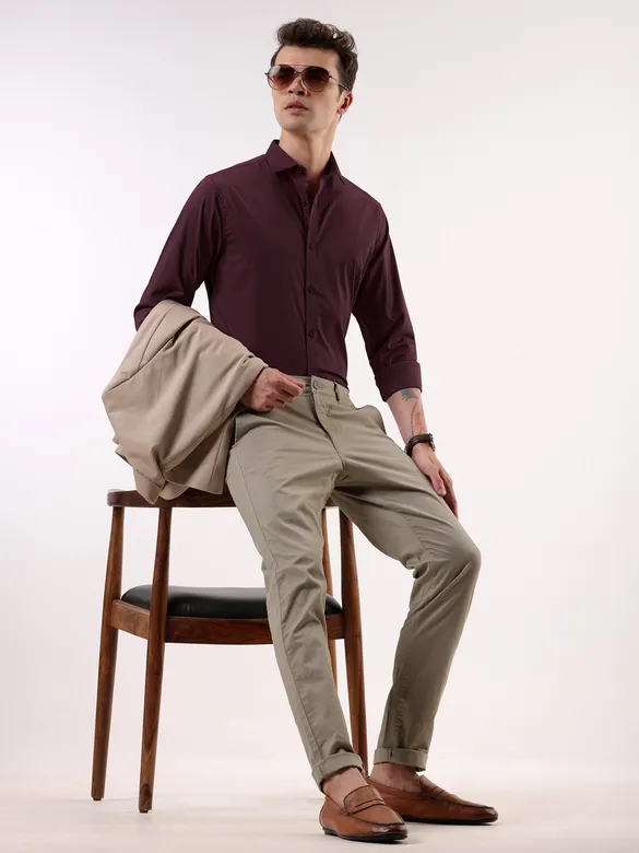 Dark Maroon- Cotton Solid Shirts For Men