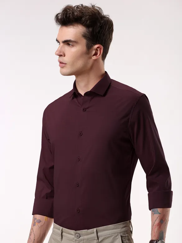 Dark Maroon- Cotton Solid Shirts For Men