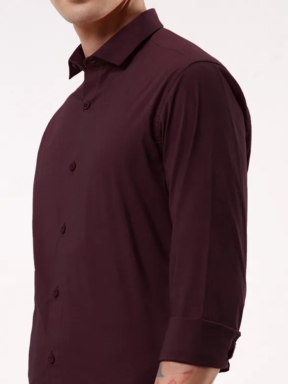 Dark Maroon- Cotton Solid Shirts For Men