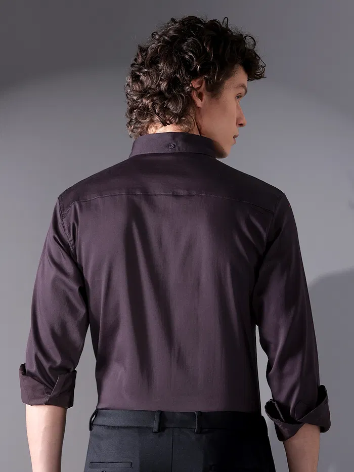 Dark Wine Satin Shirt - Beyoung