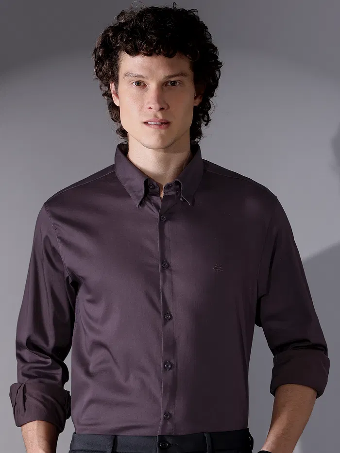 Dark Wine Satin Shirt - Beyoung